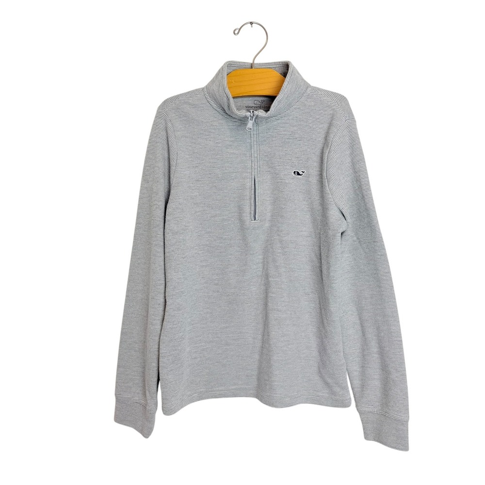 Vineyard Vines Boys Grey White Striped Quarter Zip Pullover Sweater Size S 8-10